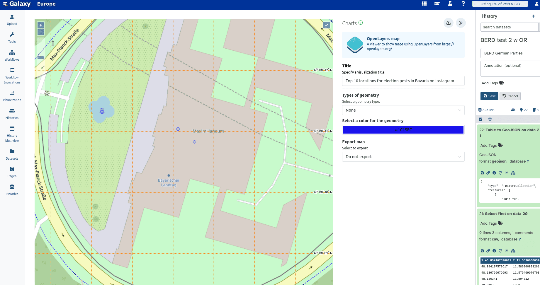 Map zooming in on Munich's Maximilianeum