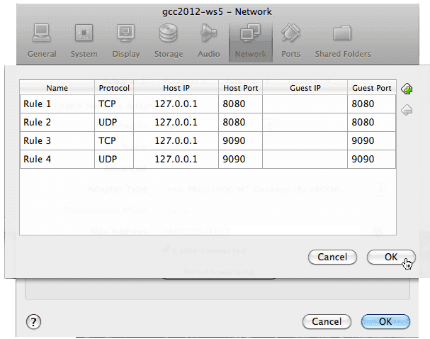 Port forwarding rules; click to enlarge