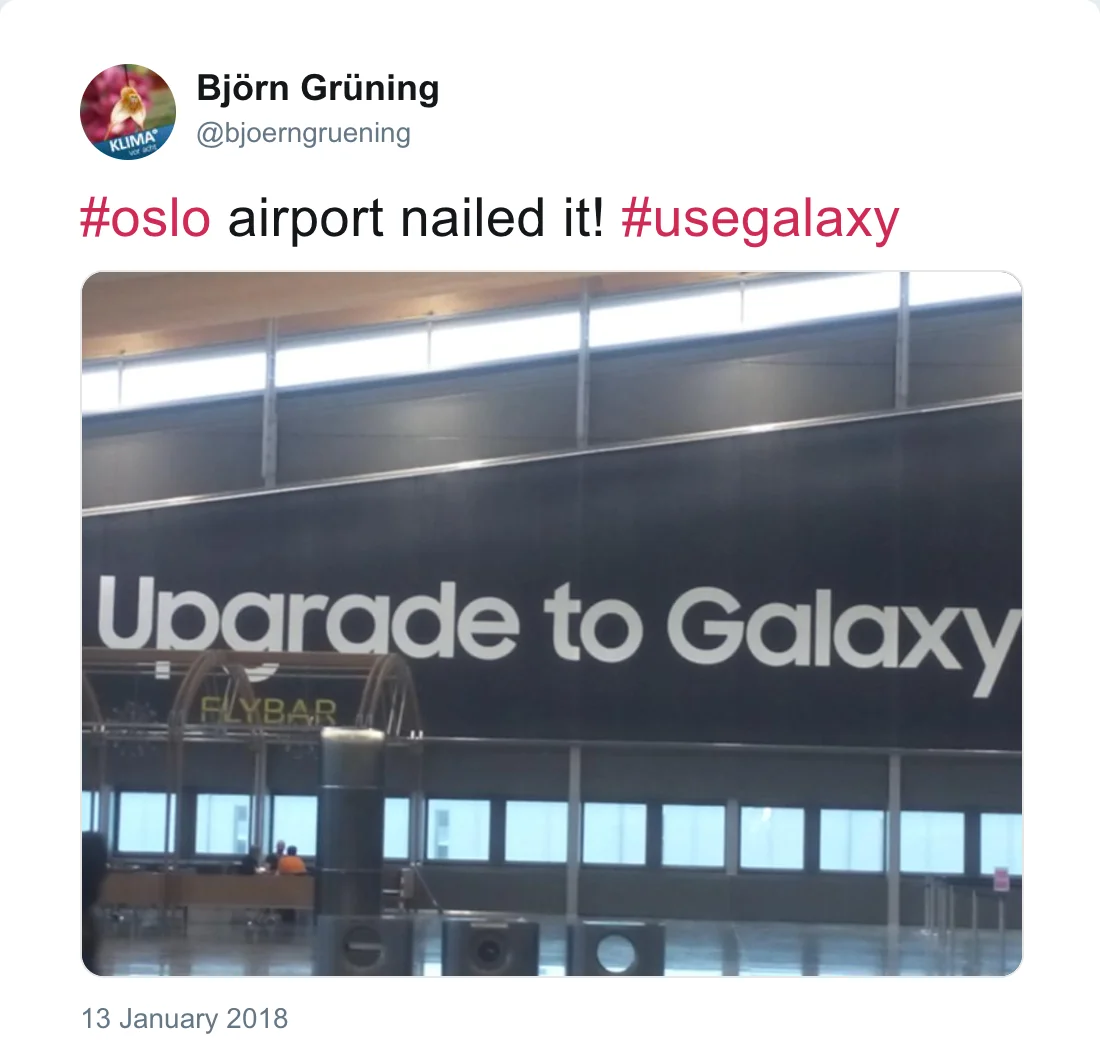 Post by Björn Grüning (@bjoerngruening): #oslo airport nailed it! #usegalaxy