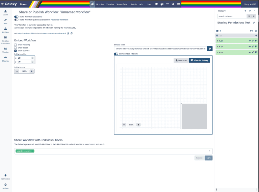 iframe embed with copy url button and options