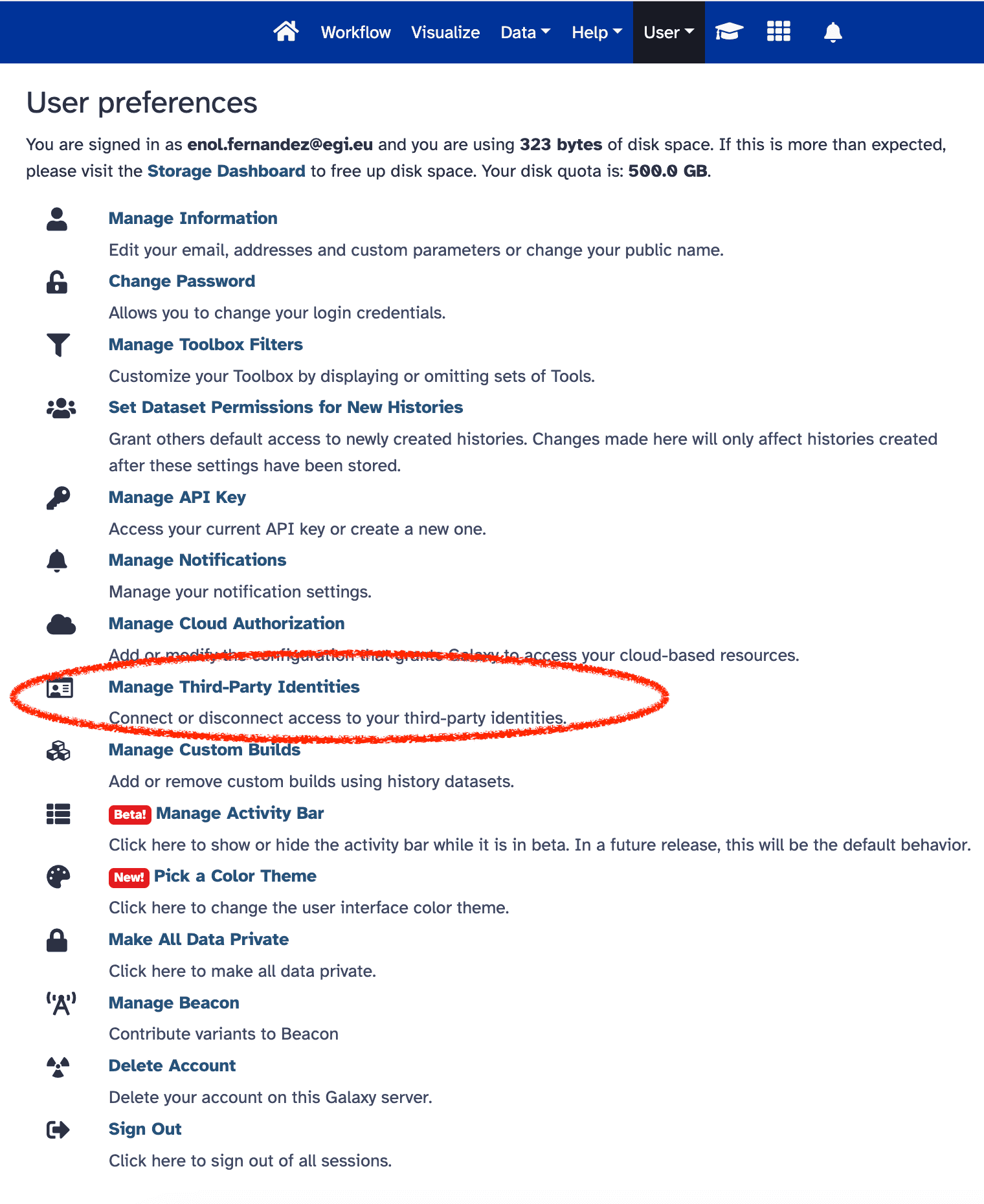 Manage Third-Party Identities in user preferences