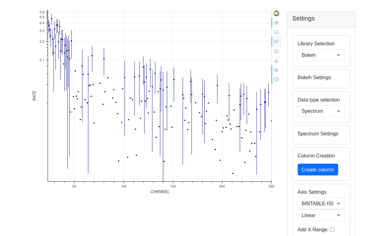 Example of visualization of a spectrum using the dedicated FITS graph viewer