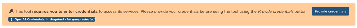 Screenshot showing the credentials interface in a tool form