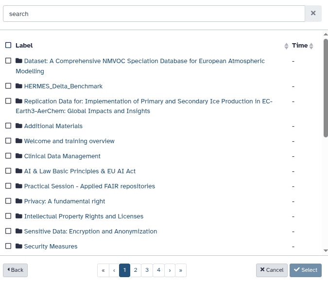Galaxy: browsing the BSC Dataverse hierarchy from within the upload repository browser