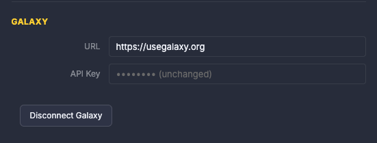 Orbit Preferences — Galaxy section showing the server URL and API key fields
