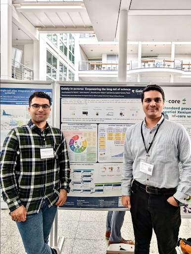 Saim and Amirhossein from the European Galaxy Team presenting poster at scverse conference